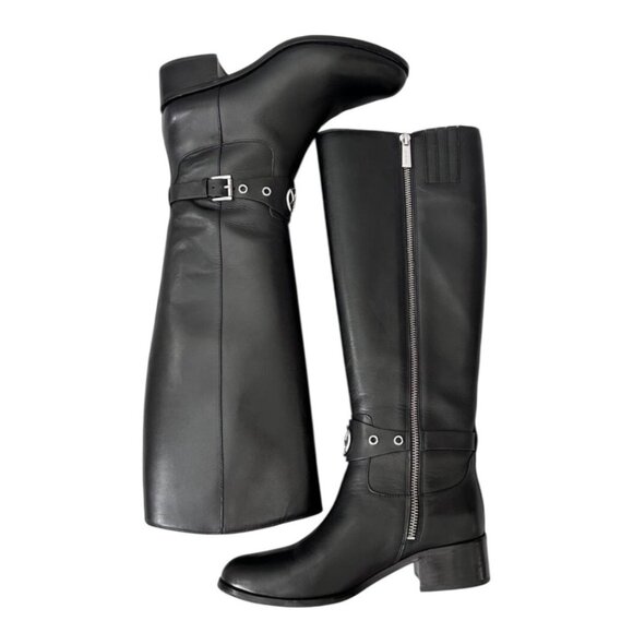 Michael Kors Black Heather Riding Boots Sz8 With MK Logo - Picture 8 of 13